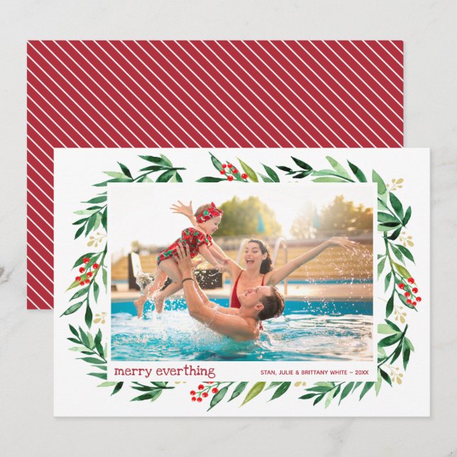 Berries and Greenery Merry Christmas Photo Holiday Card (Front/Back)