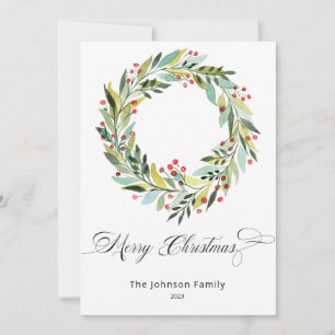 Berries and Greenery Wreath Christmas Holiday Card