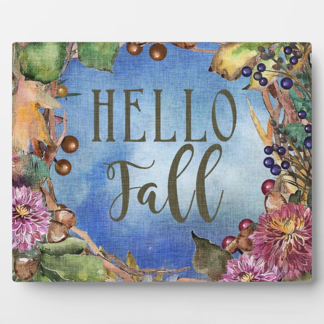 Berries and Leaves | Hello Fall Wreath Plaque (Front)
