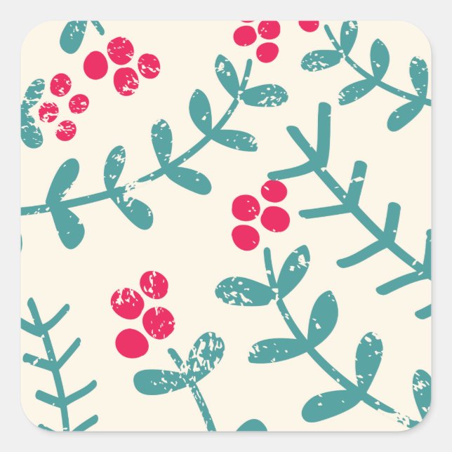 berries and leaves patterned square sticker (Front)