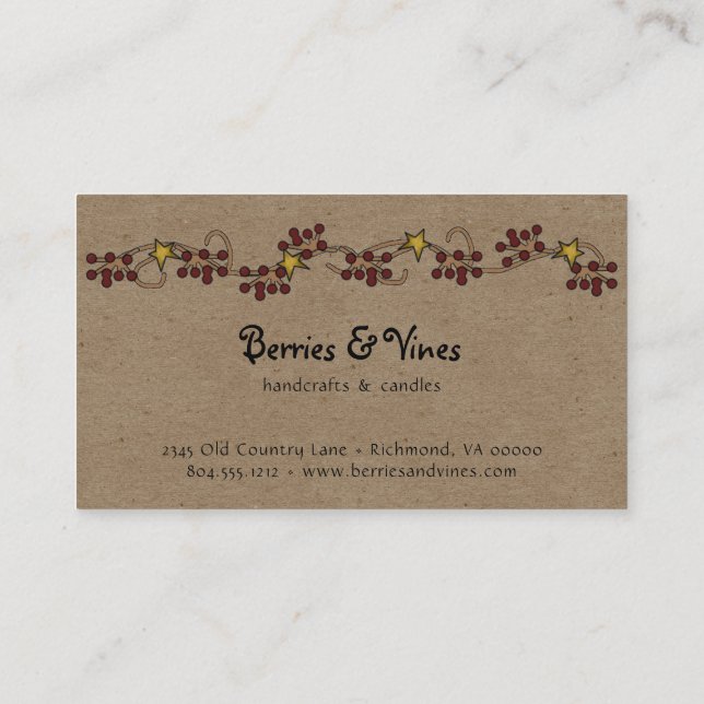 Berries and  Stars Primitive Country Kraft  Loyalty Card (Back)