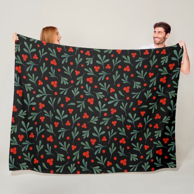Berries And Winter Plant Leaves Seamless Pattern  Fleece Blanket (In Situ)