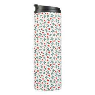 Berries And Winter Plant Leaves Seamless Pattern  Thermal Tumbler