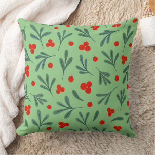 Berries And Winter Plant Leaves Seamless Pattern Throw Pillow