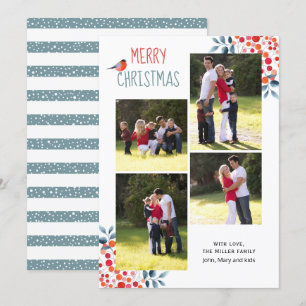 Berries, bird Christmas holiday photo collage card