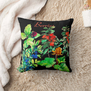 Berries, blueberry, cloudberry, lingonberry throw  pillow