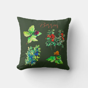 Berries, blueberry, cloudberry, lingonberry throw pillow
