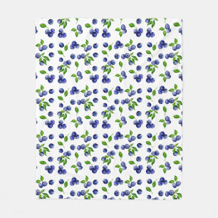 Berries Blueberry Pattern Watercolor Cute Vintage Fleece Blanket