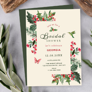 Berries branch floral bridal shower invitation