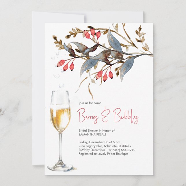 Berries & Bubbles Bridal Shower Theme Invitation (Front)