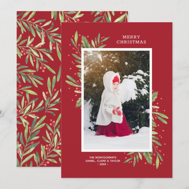 Berries Christmas Photo Holiday Card (Front/Back)