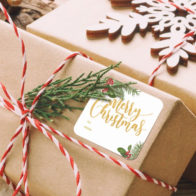 Berries de Noël d'hiver | Sticker pour étiquette c (Festive Winter Christmas Berries Gift Sticker with TO and From)