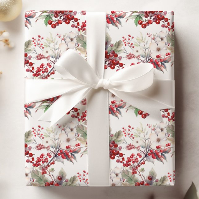 BERRIES D'HIVER PAPIER À CADEAU DE NOËL (WINTER BERRIES CHRISTMAS GIFT WRAPPING PAPER)