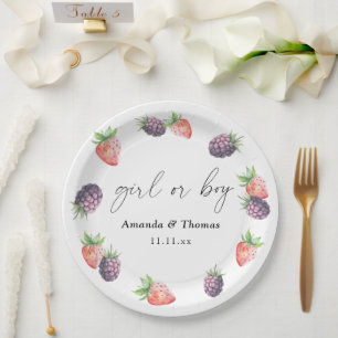 Berries Gender Reveal. Girl or Boy Paper Plate