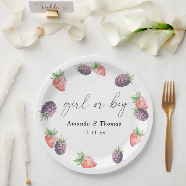 Berries Gender Reveal. Girl or Boy Paper Plate (Wedding)