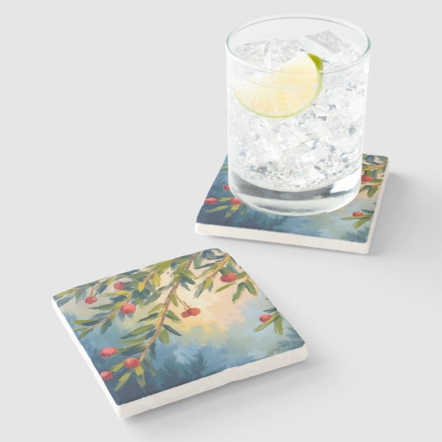 Berries & Greenery | Merry Christmas Stone Coaster (Side)