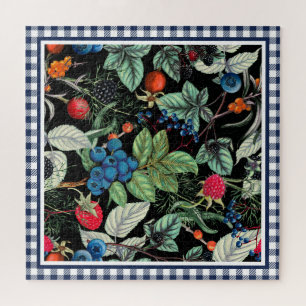 Berries Medley on Country Gingham Jigsaw Puzzle