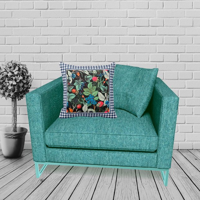 Berries Medley on Country Gingham Throw Pillow (Creator Uploaded)