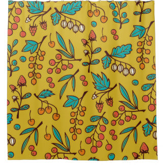 Berries on branches, seamless nature pattern.