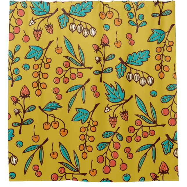 Berries on branches, seamless nature pattern. (Front)