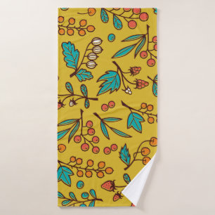 Berries on branches, seamless nature pattern. bath towel