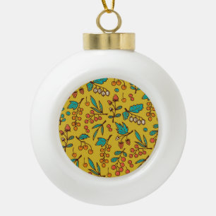 Berries on branches, seamless nature pattern. ceramic ball christmas ornament