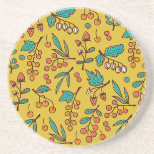 Berries on branches, seamless nature pattern. coaster