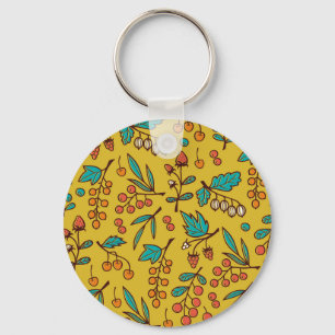 Berries on branches, seamless nature pattern. keychain