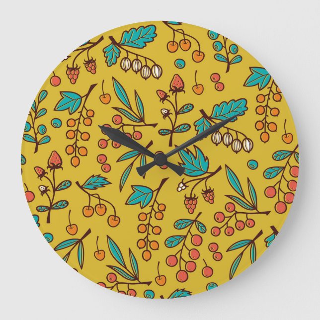 Berries on branches, seamless nature pattern. large clock (Front)