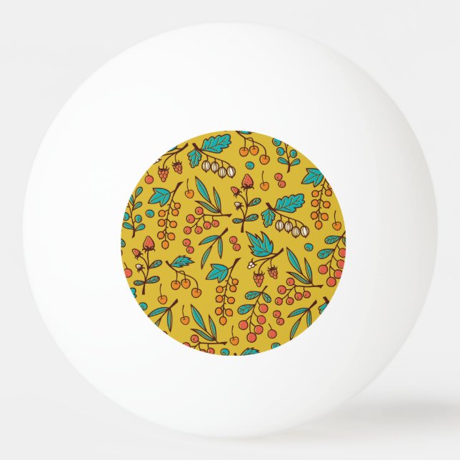 Berries on branches, seamless nature pattern. ping pong ball (Front)