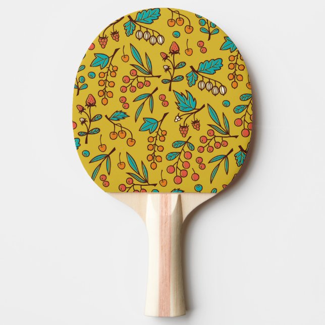 Berries on branches, seamless nature pattern. ping pong paddle (Front)