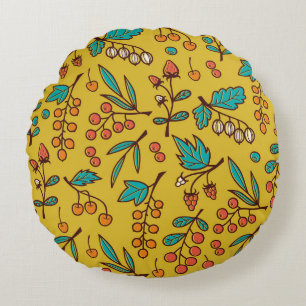 Berries on branches, seamless nature pattern. round pillow