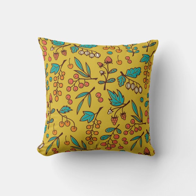 Berries on branches, seamless nature pattern. throw pillow (Front)