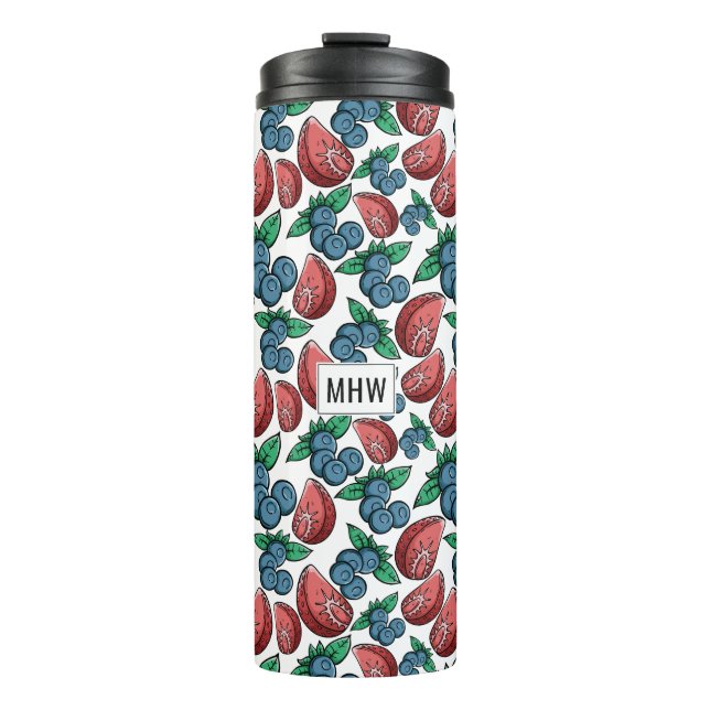 Berries Pattern custom monogram tumbler (Front)
