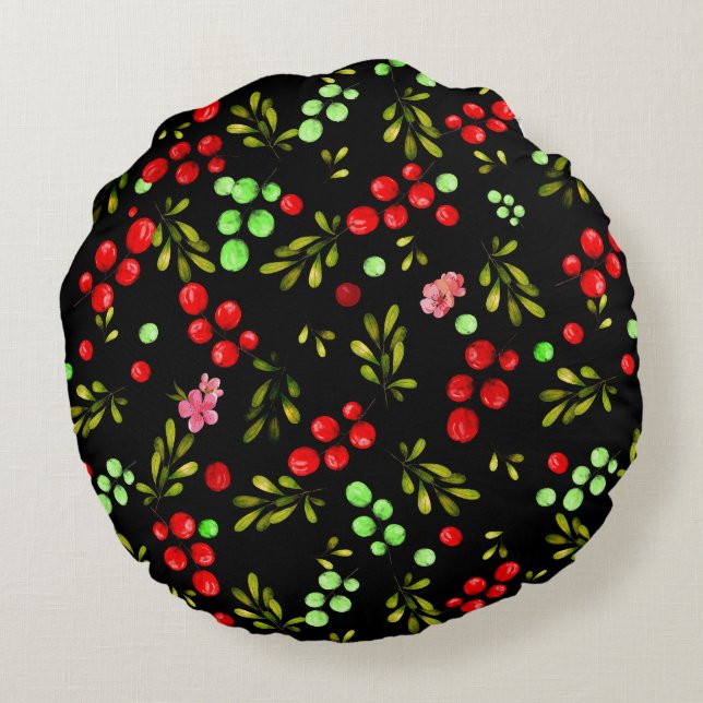 Berries Pattern Round Pillow (Back)