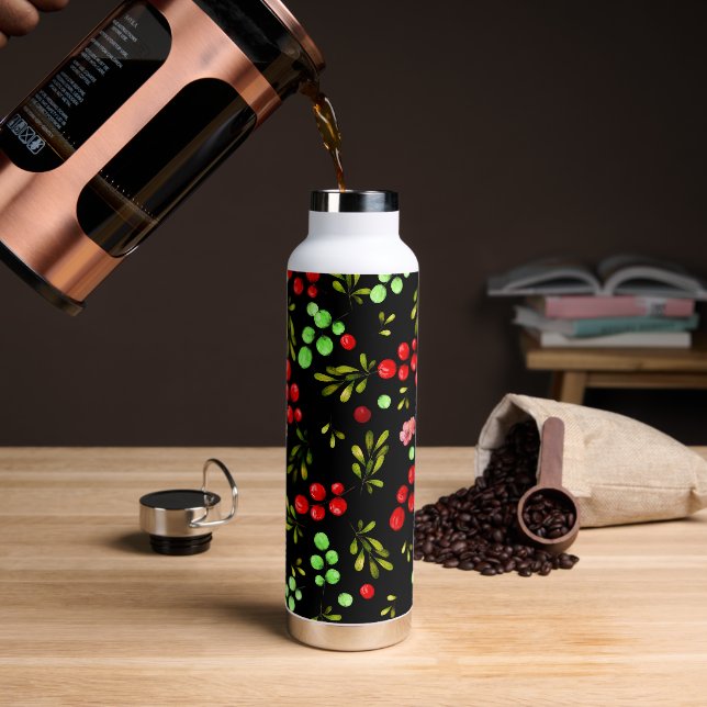 Berries Pattern Water Bottle (Coffee)
