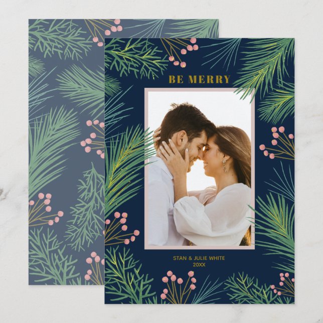 Berries Pines Photo Christmas Holiday Card (Front/Back)