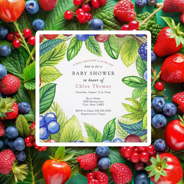 Berries Strawberry Berry Sweet Baby Shower Invitation (Creator Uploaded)
