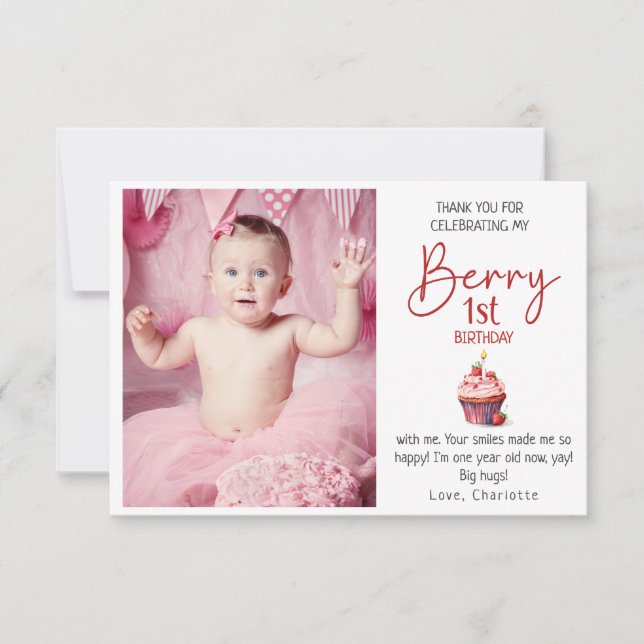 Berry 1er anniversaire Merci rose rouge photo (Devant)