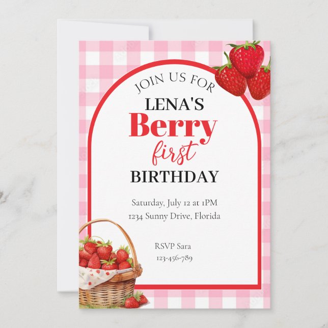 Berry 1st Bday Strawberry Invite (Front)