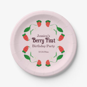 Berry 1st Birthday Art Nouveau Cute Pink Paper Plate