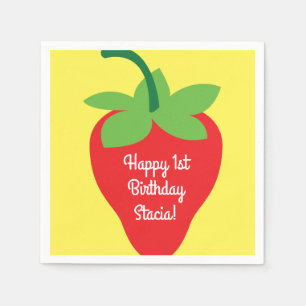 Berry 1st Birthday Cute Strawberry Colourful Mod Napkin