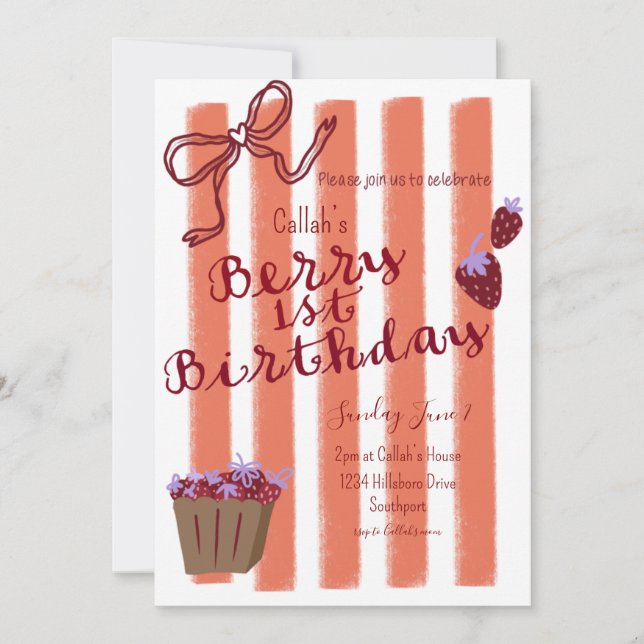 Berry 1st Birthday Girls Party Invitation (Front)