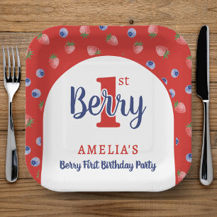 Berry 1st Birthday Party Strawberry Blueberry Red Paper Plate