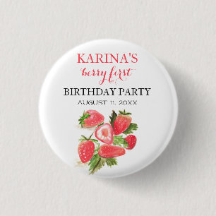 Berry 1st Birthday Party Strawberry fruit Summer 1 Inch Round Button