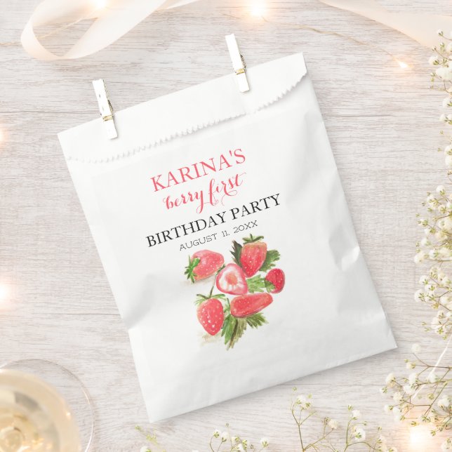 Berry 1st Birthday Party Strawberry fruit Summer Favour Bag (Clipped)