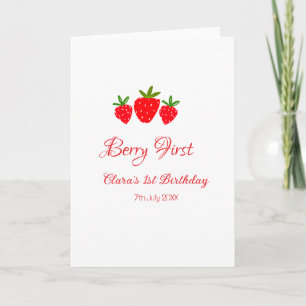 berry 1st birthday red strawberry name date stylis card