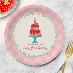 Berry 1st Birthday Strawberry Basket Checkerboard Paper Plate