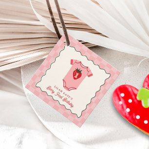 Berry 1st Birthday Strawberry Bodysuit Chequered Favour Tags