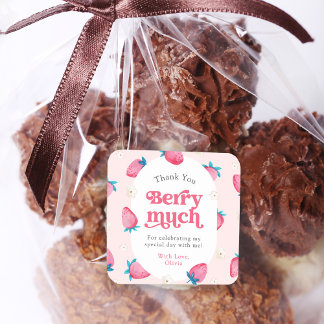 Berry 1st Birthday Strawberry First Bday Thank You Square Sticker